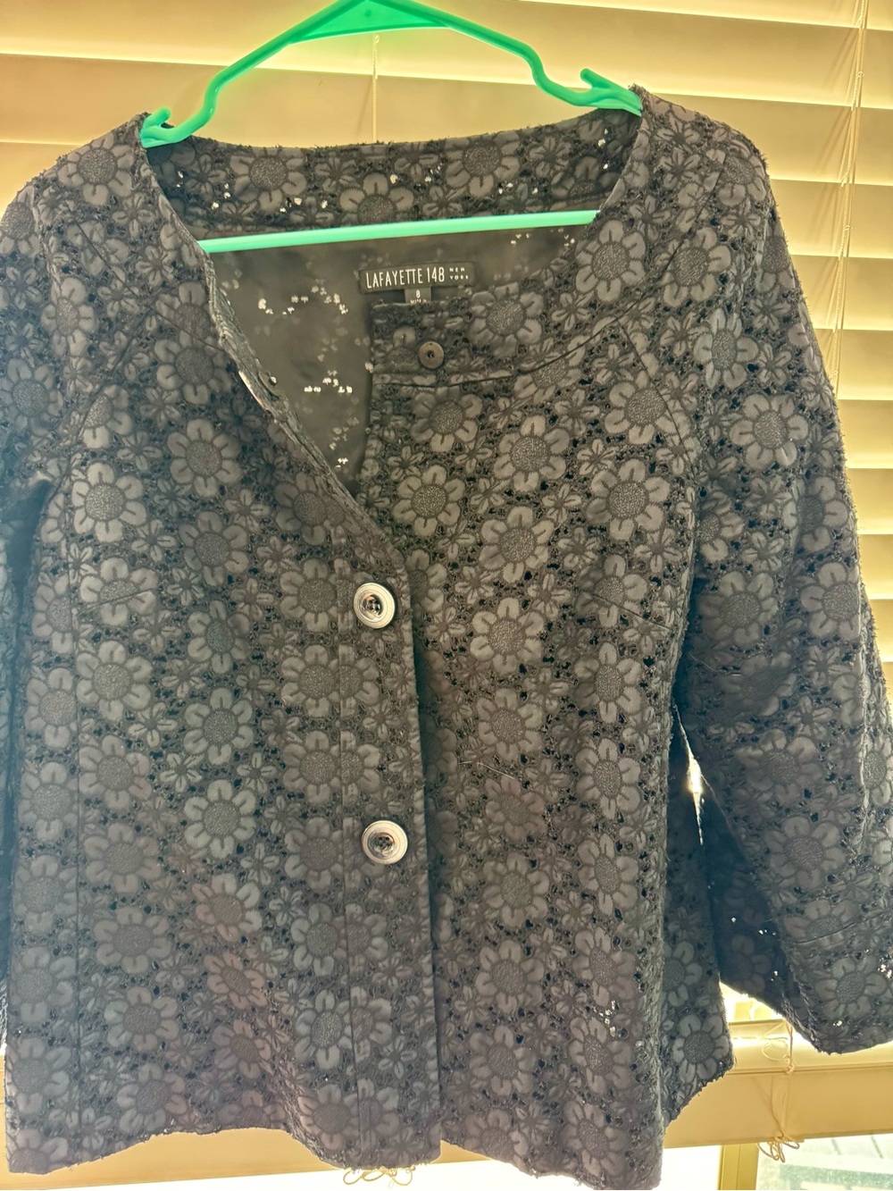 Lafayette 148 New York Black Floral Lace Open-Front Jacket